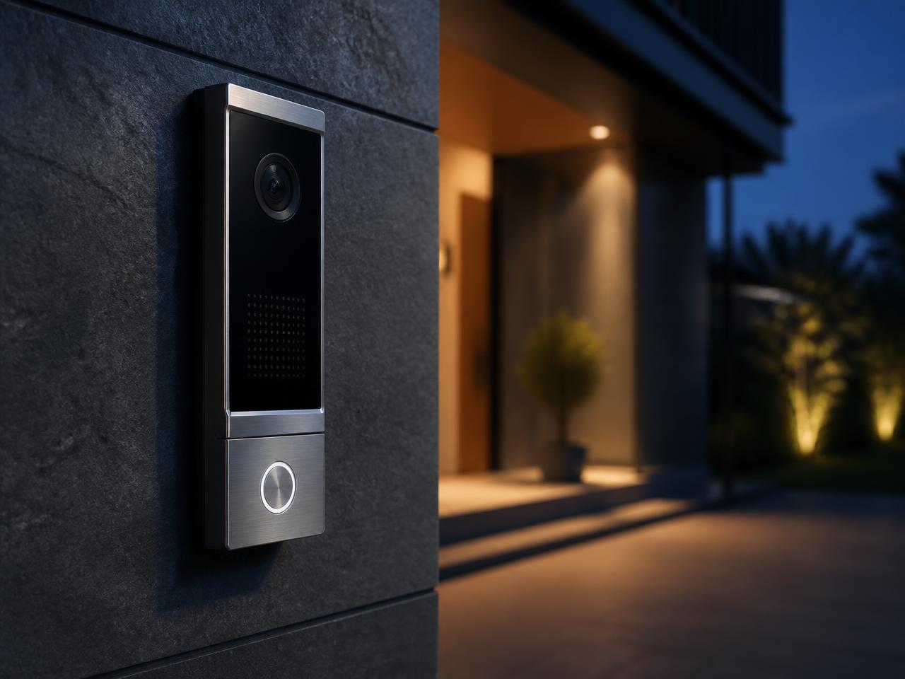 Moderne Videosprechanlage an einer Hausfassade